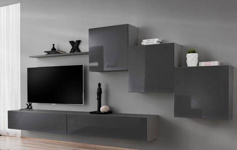 Xlmoebel Wohnwand Wandbuch Möbel Set 6-teilig Schrankregal Wohnkombination Komplett, (7-St., 1x Wohnwand + 2x TV Ständer + 3x Wandschrank + 1x Wandregal), Hergestellt in Europa von Xlmoebel