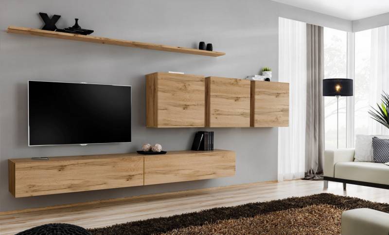 Xlmoebel TV-Wand Wandmöbel Wohnzimmer Regal Schrank Sideboard Gestalter, (8-St., 1x Wohnwand + 2x TV Ständer + 3x Wandschrank + 2x Wandregal), Hergestellt in Europa von Xlmoebel
