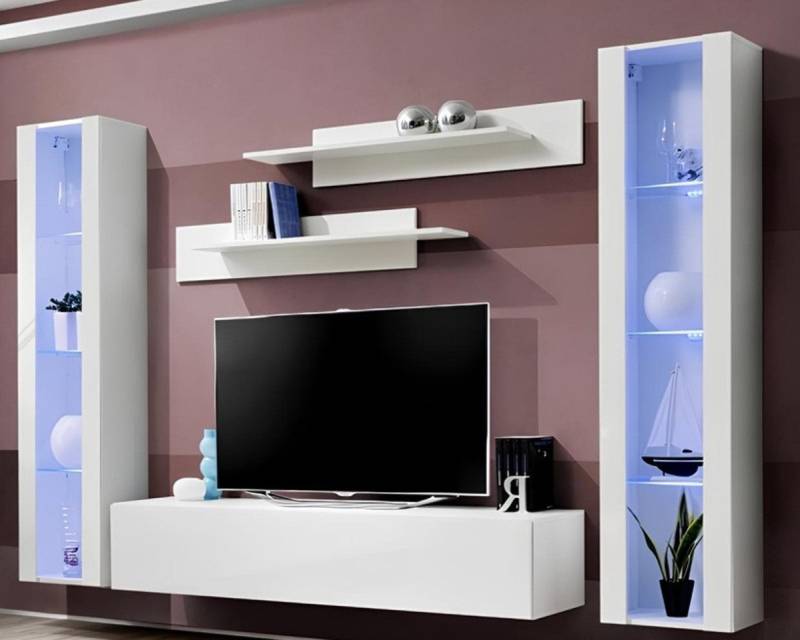 Xlmoebel Wohnwand Wandregal 5-teilig rtv 2x Hängeschrank stilvolle Möbel Wohnbereich, (6-St., Wohnwand, 2x Hänge Vitrine, TV Ständer, 2x Wandregal), Hergestellt in Europa von Xlmoebel