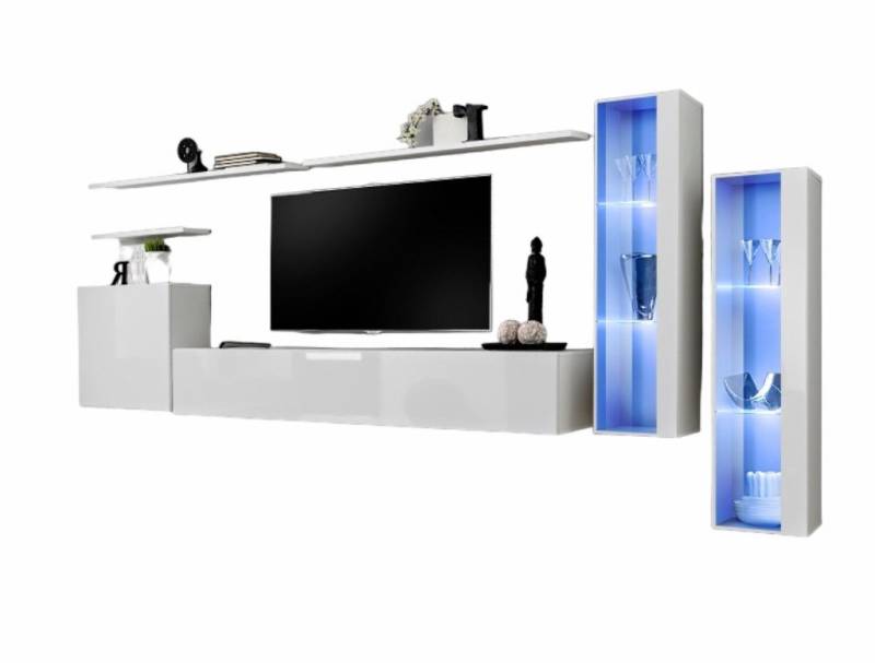 Xlmoebel Wohnwand Weiße Komplett-Wohnwand TV-Regal Stil Wohnzimmer Eleganz Schrank, (8-St., 1x Wohnwand + 1x TV Ständer + 3x Wandschrank + 3x Wandregal), Hergestellt in Europa von Xlmoebel