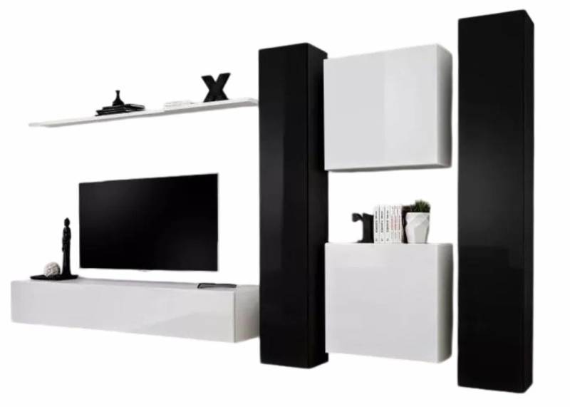 Xlmoebel Wohnwand Weiße Wandmöbel Designer Wohnzimmereinrichtung, (6-St., 1x Wohnwand + 1x TV Ständer + 4x Wandschrank + 1x Wandregal), Hergestellt in Europa von Xlmoebel