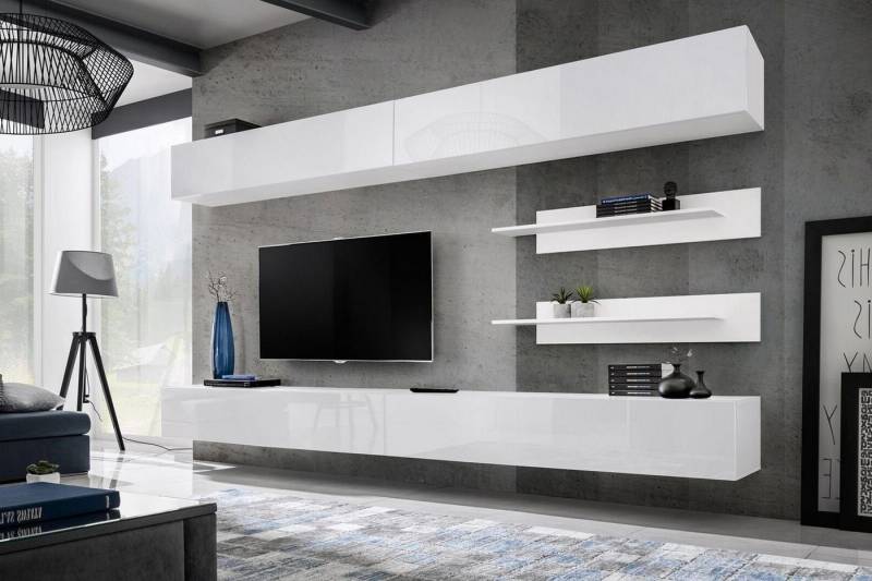 Xlmoebel Wohnwand Weißes Wohnmöbel Set 6 Teile Luxuriös Modern Holz Möbel, (7-St., 1x Wohnwand + 2x TV Ständer + 2x Wandschrank + 2x Wandregal), Hergestellt in Europa von Xlmoebel