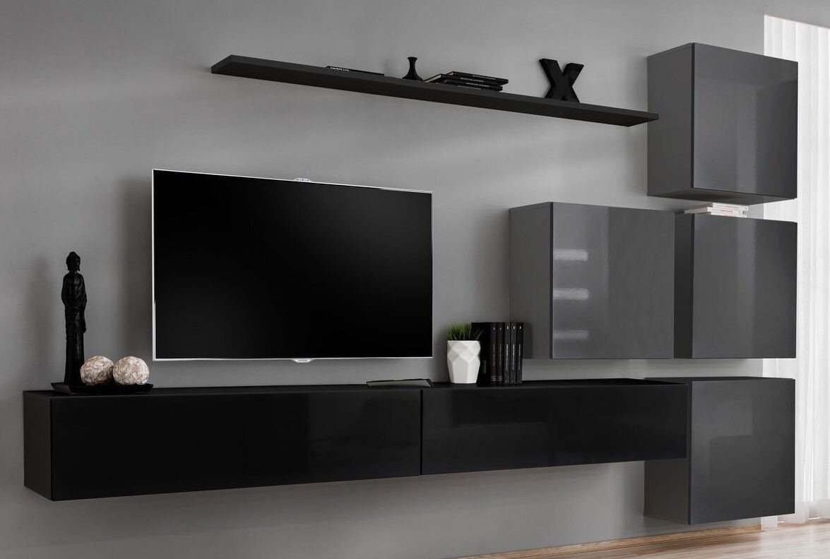 Xlmoebel Wohnwand Wohndesign Komplettmöbel Wandregal Luxus Set, (8-St., 1x Wohnwand + 2x TV Ständer + 4x Wandschrank + 1x Wandregal), Hergestellt in Europa von Xlmoebel