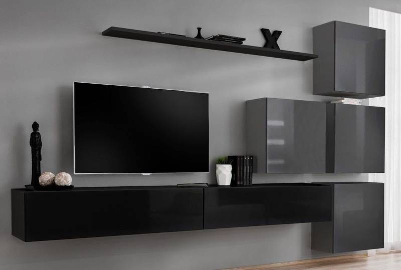 Xlmoebel Wohnwand Wohndesign Komplettmöbel Wandregal Luxus Set, (8-St., 1x Wohnwand + 2x TV Ständer + 4x Wandschrank + 1x Wandregal), Hergestellt in Europa von Xlmoebel