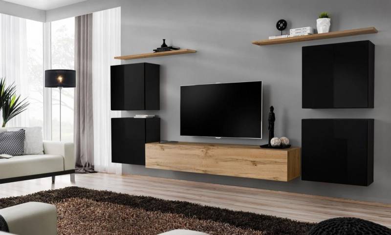 Xlmoebel Wohnwand Wohneinheit Regal Holz Wohnzimmermöbel Fernsehmöbel, (8-St., 1x Wohnwand + 1x TV Ständer + 4x Wandschrank + 2x Wandregal), Hergestellt in Europa von Xlmoebel