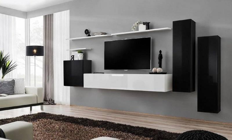 Xlmoebel Wohnwand Wohnelement Set 7tlg TV-Möbel Luxus Designer Kommode Wohnzimmer, (8-St., 1x Wohnwand + 1x TV Ständer + 3x Wandschrank + 3x Wandregal), Hergestellt in Europa von Xlmoebel