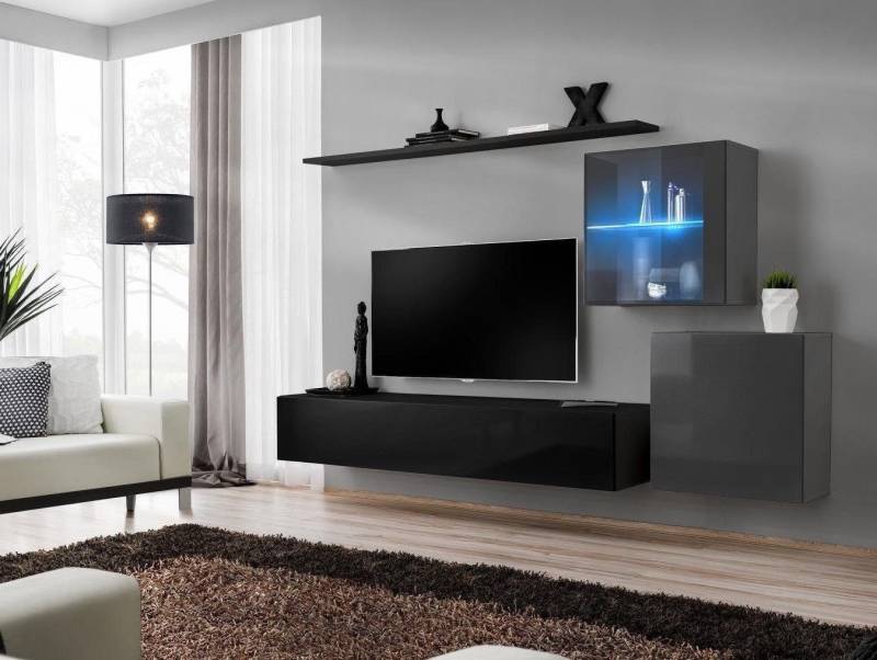 Xlmoebel Wohnwand Wohnkombination 2x Schrank Einrichtung Glanz Wandregal Designer Holz, (5-St., 1x Wohnwand + 1x TV Ständer + 2x Wandschrank + 1x Wandregal), Hergestellt in Europa von Xlmoebel
