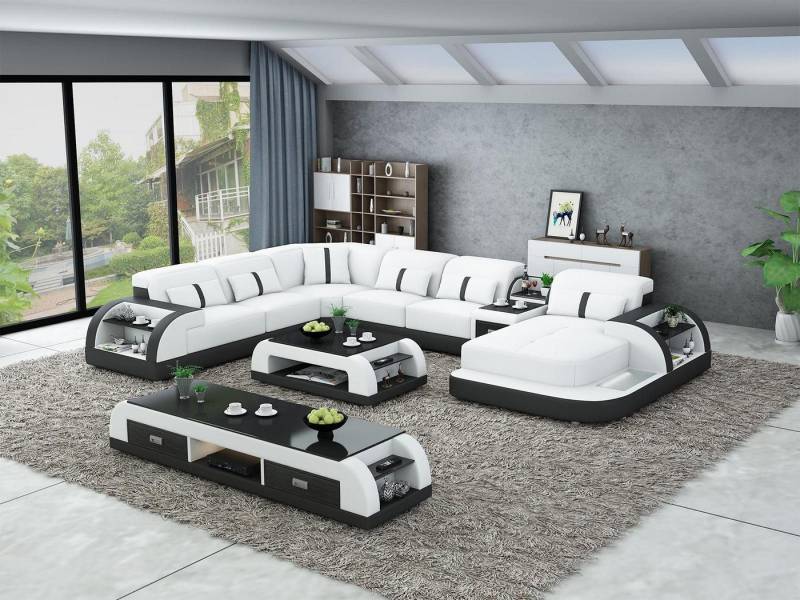 Xlmoebel Wohnzimmer-Set Wohnlandschaft Ecksofa in U-Form mit Tisch aus Leder, 2-teiliges Set, (Ecksofa U-Form + Couchtisch), Hergestellt in Europa von Xlmoebel