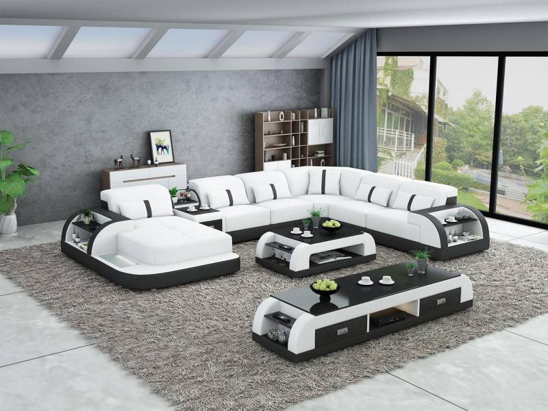 Xlmoebel Wohnzimmer-Set Wohnlandschaft Ecksofa in U-Form mit Tisch aus Leder, 2-teiliges Set, (Ecksofa U-Form + Couchtisch), Hergestellt in Europa von Xlmoebel