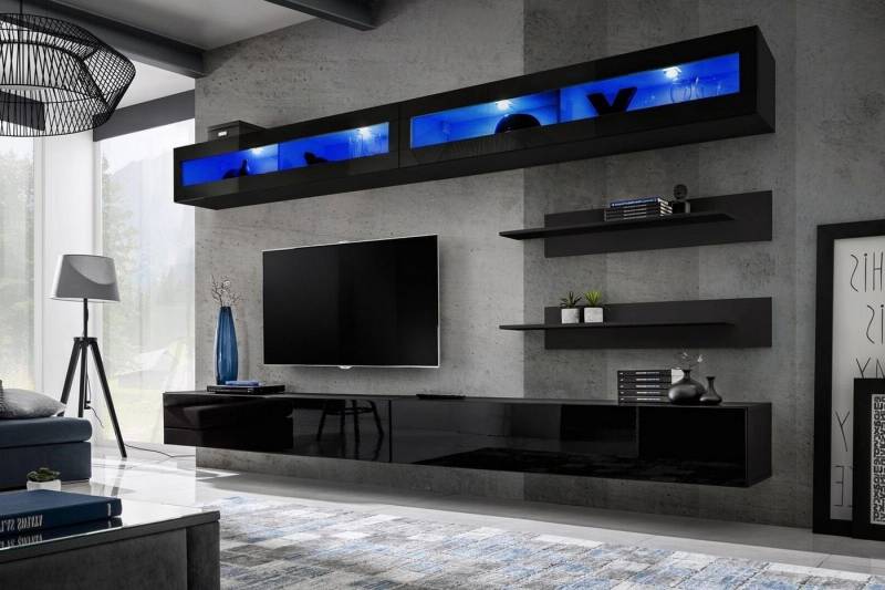 Xlmoebel Wohnwand Wohnraum 2x Schranksatz Wohnzimmerset Holzartikel Fernsehmöbel Neu, (7-St., Wohnwand + 2x TV Ständer + 2x Wandschrank + 2x Wandregal), Hergestellt in Europa von Xlmoebel