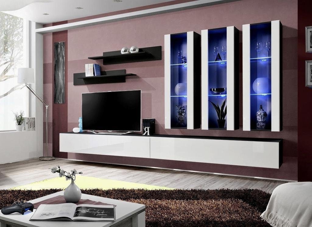 Xlmoebel Wohnwand Wohnregal Hängeschrank Wohnzimmer Lowboard Fernsehtisch, (8-St., 1x Wohnwand + 2x TV Ständer + 3x Hänge Vitrine + 2x Wandregale), Hergestellt in Europa von Xlmoebel