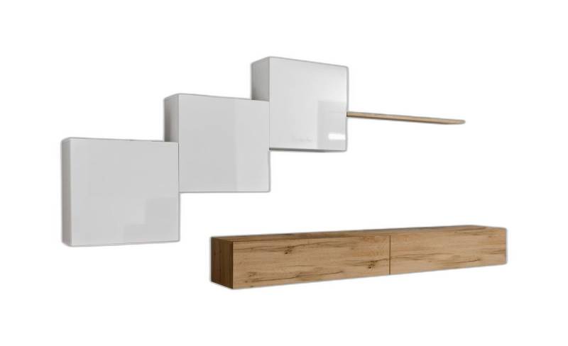 Xlmoebel Wohnwand Wohnzimmer Fernseherhalter 3x Wandschrank Regal Wand Luxus Stil, (7-St., 1x Wohnwand + 2x TV Ständer + 3x Wandschrank + 1x Wandregal), Hergestellt in Europa von Xlmoebel
