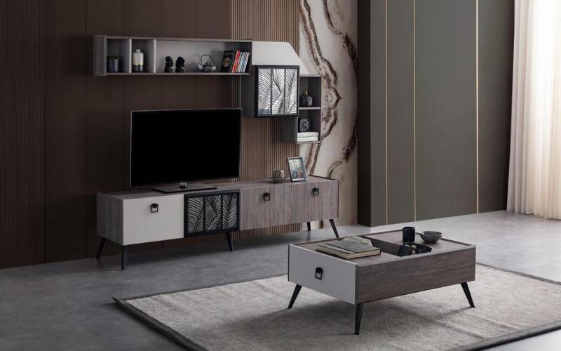 Xlmoebel Wohnwand Wohnzimmer-Möbel-Set mit TV-Ständer Wandschränken Lowboard, (TV-Ständer + Wandschränke + Couchtisch), Hergestellt in Europa von Xlmoebel