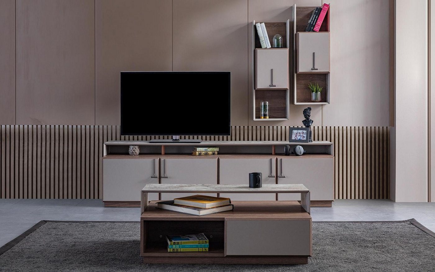 Xlmoebel Wohnzimmer-Set Wohnzimmer-Möbel-Set mit TV-Ständer Wandschränken Lowboard in Grau, (Set 3tlg TV-Ständer + Wandschränke + Couchtisch), Hergestellt in Europa von Xlmoebel