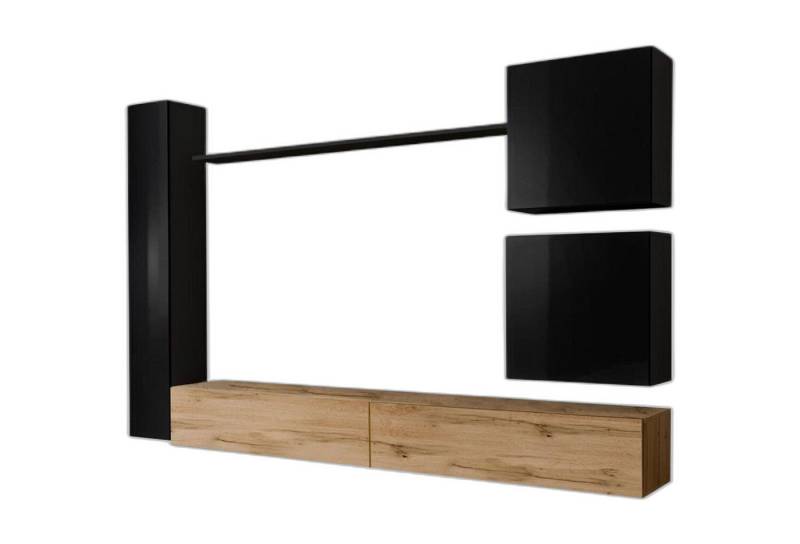 Xlmoebel Wohnzimmer-Set Wohnzimmer Prestige Möbel Wandregal Schwarz Schrank aus Holz, (7-St., 1x Wohnwand + 2x TV Ständer + 3x Wandschrank + 1x Wandregal), Hergestellt in Europa von Xlmoebel
