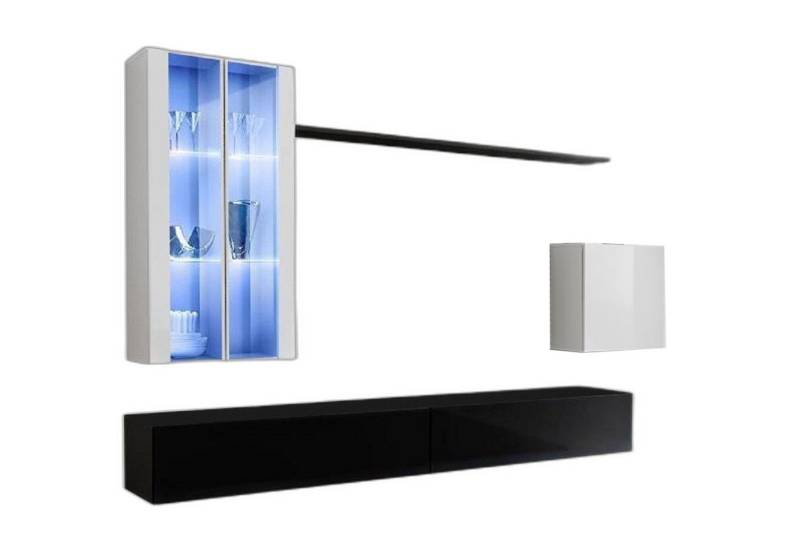 Xlmoebel TV-Wand Wohnzimmer Schwarz Fernsehmöbel Design Gesamtpaket Wandregal Aktuell, (8-St., 1Wohnwand / 2x TV Ständer /3Wandschrank / 2Wandregal), Hergestellt in Europa von Xlmoebel