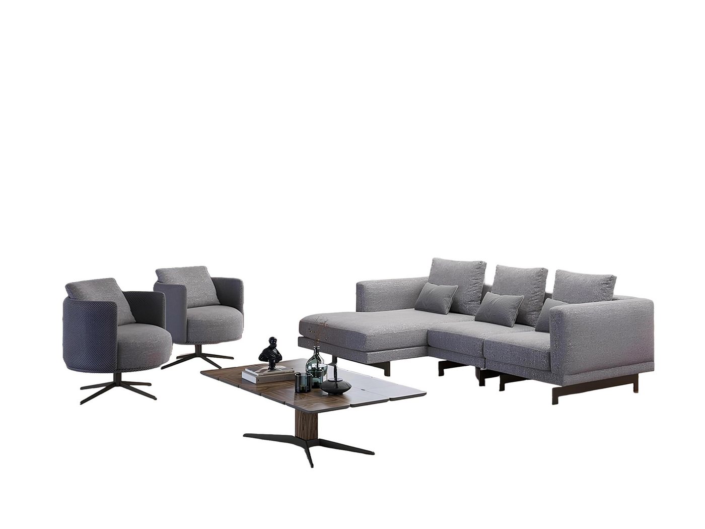 Xlmoebel Wohnzimmer-Set Wohnzimmer Set 4-teilig mit 2 Sesseln und L-förmigem Ecksofa Designer, (4tlg Wohnzimmer Set (Ecksofa L-Form + Couchtisch + 2x Sessel), Hergestellt in Europa von Xlmoebel