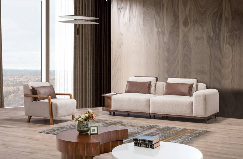 Xlmoebel Wohnzimmer-Set Wohnzimmer Sitzgruppe in Beige mit Designer-Sofas 2+1 Sitzer, (2-St., 2tlg.Wohnzimmer Set (Sofagarnitur 2 + 1 Sitzer), Hergestellt in Europa von Xlmoebel