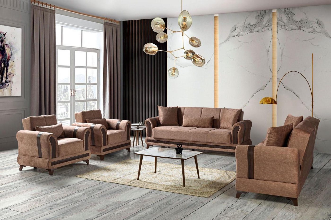 Xlmoebel Polstergarnitur Wohnzimmer-Sitzgruppe mit 3+2+1+1 Sitzen aus Stoff - Sofa, Sessel, (4-tlg., 4tlg.Wohnzimmer Set(Sofagarnitur 3+2+1+1), Hergestellt in Europa von Xlmoebel