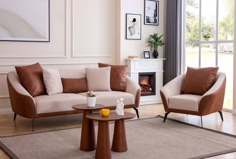 Xlmoebel Wohnzimmer-Set Wohnzimmer Sofagarnitur in Braun-Beige mit Designer-Dreisitzer, (2-St., Wohnzimmer-Set 2tlg. (3-Sitzer + Sessel), Hergestellt in Europa von Xlmoebel
