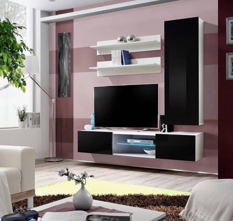 Xlmoebel Wohnwand Wohnzimmer Wandregale Wandmöbel Wandschrank Bücherregal Stil, (5-St., 1x Wohnwand + 1x TV Ständer + 1x Wandschrank + 2x Wandregal), Hergestellt in Europa von Xlmoebel
