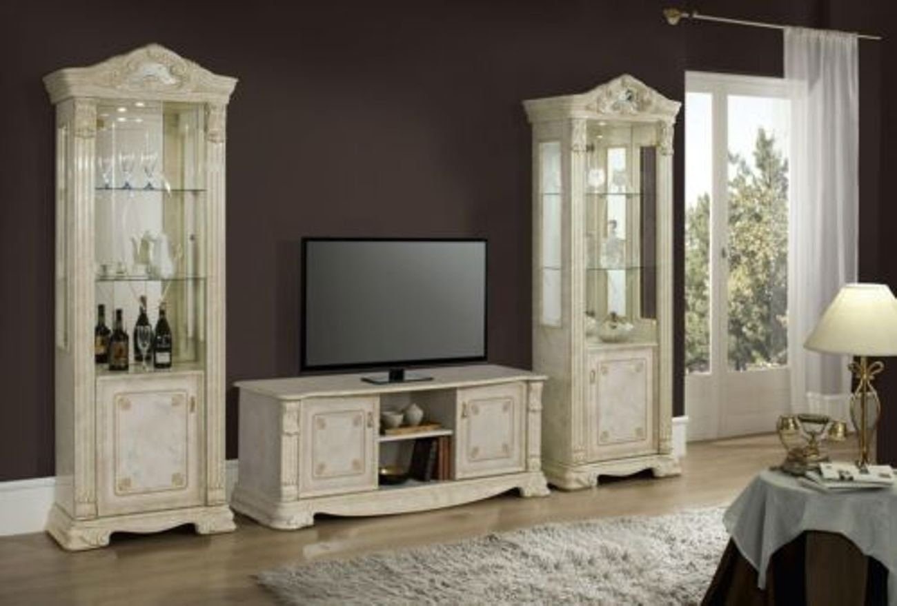 Xlmoebel Wohnzimmer-Set Wohnzimmer rtv Vitrine Anrichte Luxus Wohn Zimmer Weiß Set 3tlg., (3-St., RTV + 2x Vitrine), Hergestellt in Europa von Xlmoebel