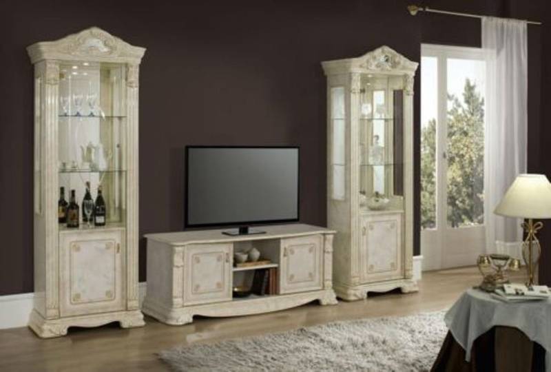 Xlmoebel Wohnzimmer-Set Wohnzimmer rtv Vitrine Anrichte Luxus Wohn Zimmer Weiß Set 3tlg., (3-St., RTV + 2x Vitrine), Hergestellt in Europa von Xlmoebel