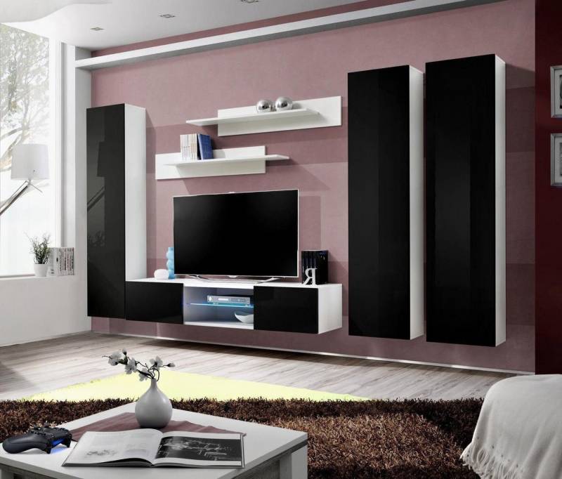 Xlmoebel Wohnwand Wohnzimmermöbel Luxus Paket 7tlg. Hängeschrank Moderne TV-Basismodul, (7-St., 1x Wohnwand+1x TV Ständer+3x Wandschrank+2x Wandregal), Hergestellt in Europa von Xlmoebel