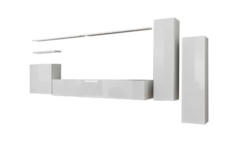 Xlmoebel Wohnwand Wohnzimmermöbel Set 7-teilig Sideboard Regal Weiß Fernsehständer, (8-St., 1x Wohnwand + 1x TV Ständer + 3x Wandschrank + 3x Wandregal), Hergestellt in Europa von Xlmoebel