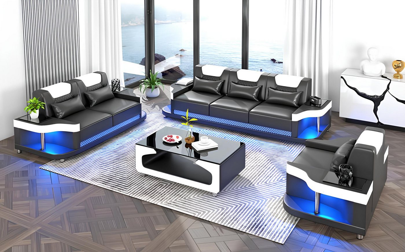 Xlmoebel Wohnzimmer-Set Wohnzimmermöbel-Set mit 3-Sitzer, 2-Sitzer und Einzelsessel, (3-St., Sofa 3+2+1 Sitzer), Hergestellt in Europa von Xlmoebel