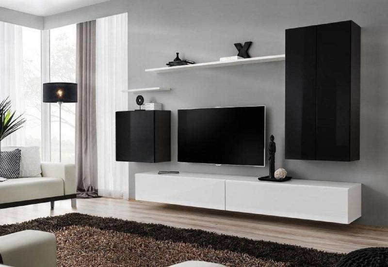 Xlmoebel TV-Wand Wohnzimmermöbel Stil Wohnregal Wandboard Premium Weiß, (8-St., 1x Wohnwand + 2x TV Ständer + 3x Wandschrank + 2x Wandregal), Hergestellt in Europa von Xlmoebel