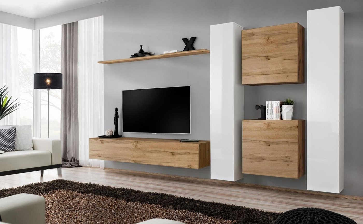 Xlmoebel Wohnwand Wohnzimmerschrank Design Möbel Braun Wandregal Komplett Neu, (7-St., 1x Wohnwand + 1x TV Ständer + 4x Wandschrank + 1x Wandregal), Hergestellt in Europa von Xlmoebel