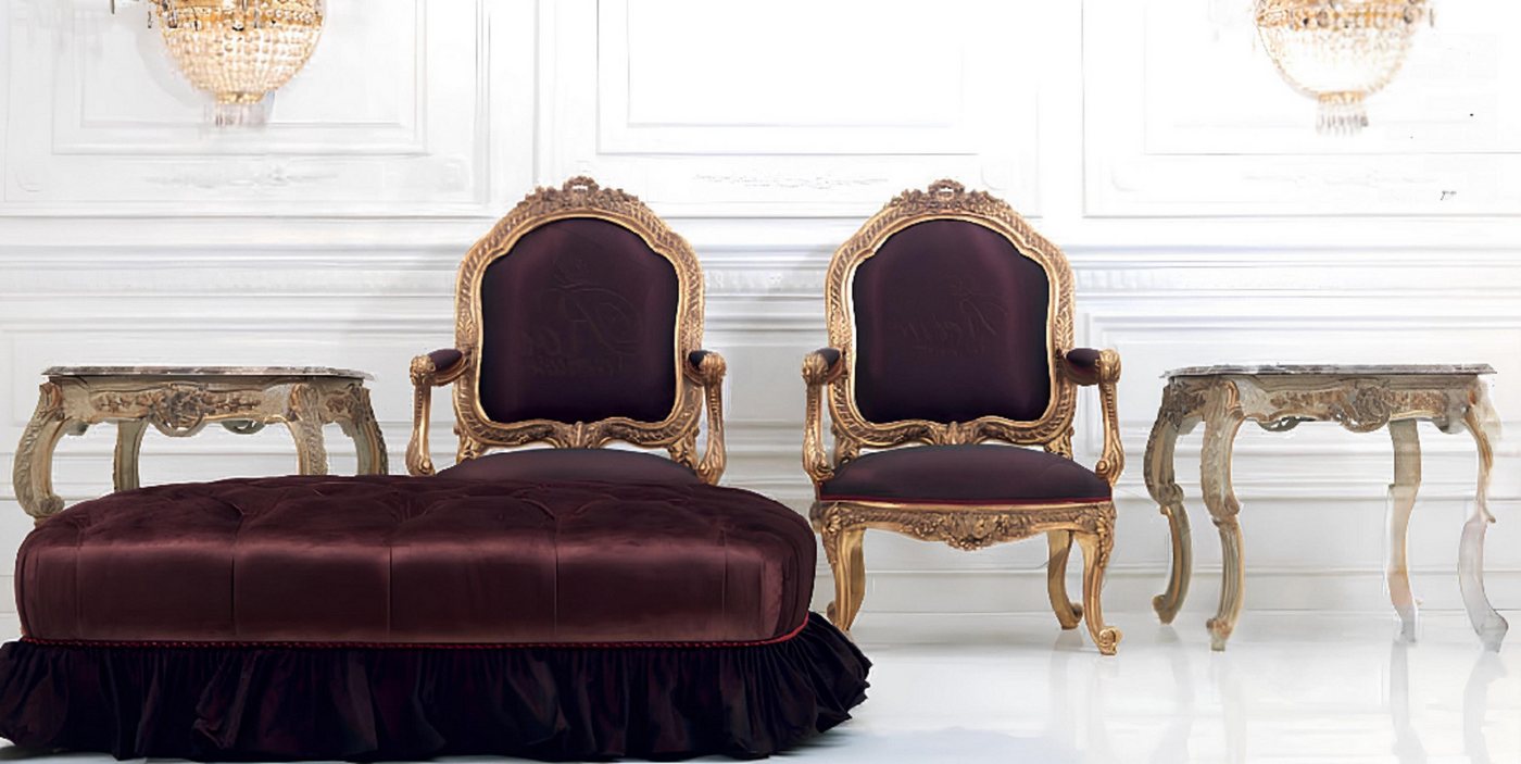 Xlmoebel Wohnzimmer-Set Wohnzimmertisch aus Holz im königlichen Barock-Rokoko-Stil, (5-St., 5tlg.Set(2x Beistelltisch + 2x Stühle + Hocker), Hergestellt in Europa von Xlmoebel