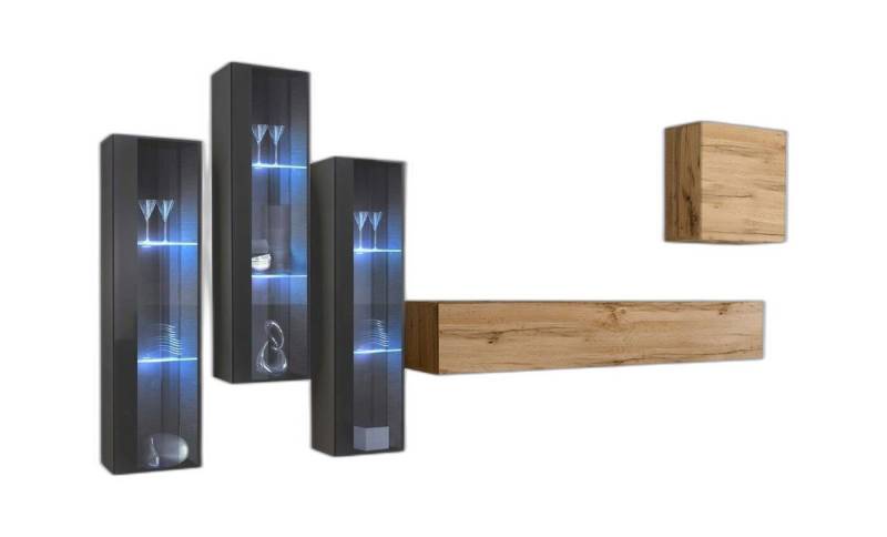 Xlmoebel Wohnwand Wohnzimmerwand Holz Eleganz Set Möbel neu Design Zeitgemäß, (6-St., 1x Wohnwand + 1x TV Ständer + 4x Wandschrank), Hergestellt in Europa von Xlmoebel