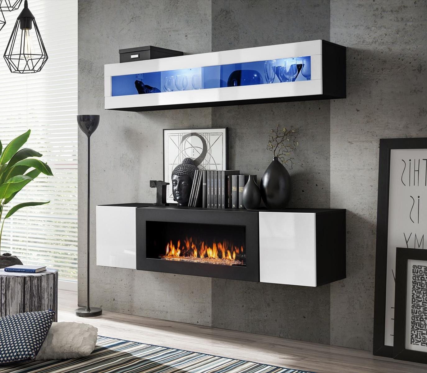 Xlmoebel Wohnzimmer-Set Wohnzimmerwand Set 2-teilig Sideboard mit Feuerstelle Möbel Hochglanz, (3-St., 1x Wohnwand + 1x Sideboard + 1x Wandschrank), Hergestellt in Europa von Xlmoebel