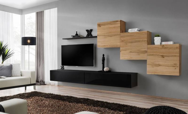 Xlmoebel Wohnzimmer-Set Zeitgemäße Wohnbereich Kombination Komplett Set Designer Wandregal, (7-St., 1x Wohnwand + 2x TV Ständer + 3x Wandschrank + 1x Wandregal), Hergestellt in Europa von Xlmoebel