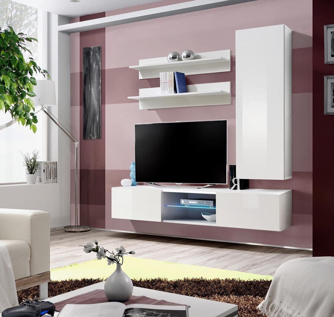 Xlmoebel Wohnwand Zeitgemäße Wohnkombination TV-Regal Wandmöbel Wandregale Wohnzimmer, (5-St., 1x Wohnwand + 1x TV Ständer + 1x Wandschrank + 2x Wandregal), Hergestellt in Europa von Xlmoebel