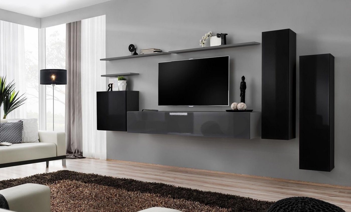 Xlmoebel Wohnwand Zeitgenössische Wohnwand Eleganz Stil Sitzraum Möbel Wandaufbau Regal, (8-St., 1x Wohnwand + 1x TV Ständer + 3x Wandschrank + 3x Wandregal), Hergestellt in Europa von Xlmoebel