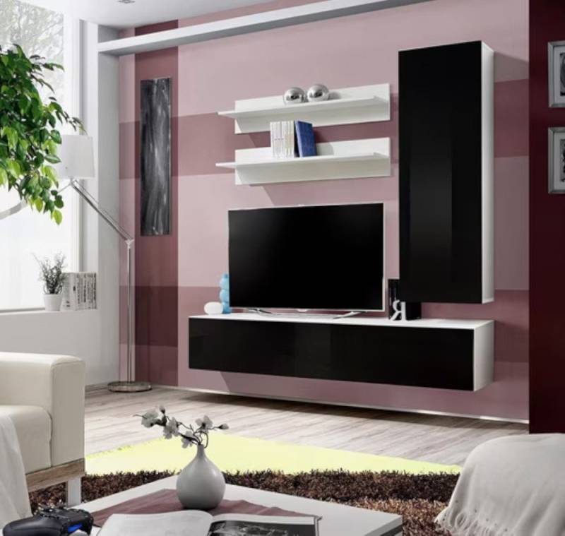 Xlmoebel Wohnwand Zeitgenössische Wohnwand Premium Möbel fürs Wohnzimmer TV-Empfänger, (5-St., 1x Wohnwand + 1x TV Ständer + 1x Wandschrank + 2x Wandregale), Hergestellt in Europa von Xlmoebel