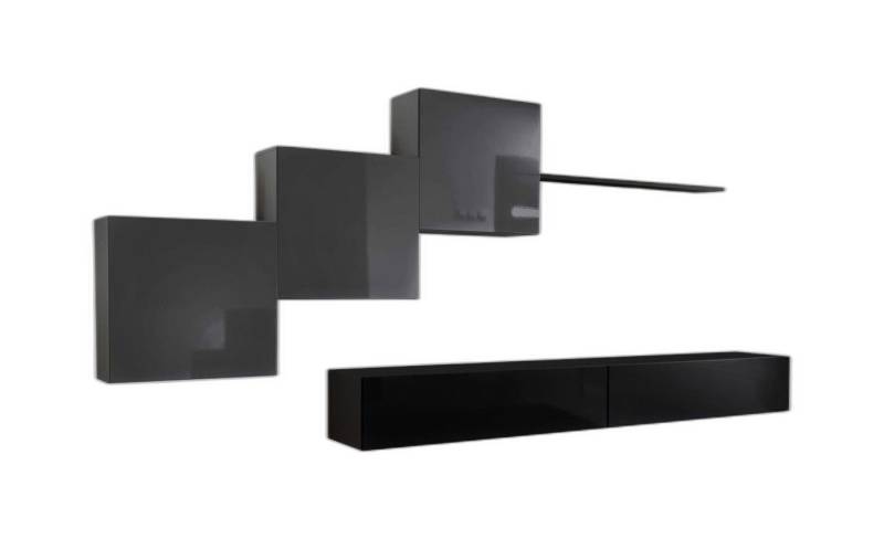 Xlmoebel Wohnwand Zeitgenössischer schwarzer TV-Halter Wohnwand Möbel Schrankstücke, (7-St., 1x Wohnwand + 2x TV Ständer + 3x Wandschrank + 1x Wandregal), Hergestellt in Europa von Xlmoebel