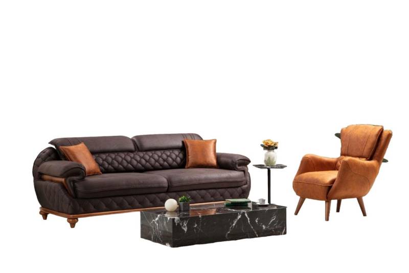Xlmoebel Polstergarnitur Zeitgenössisches Wohnzimmer Set: Sessel Sofa Couch Polsterstuhl, (2-tlg., 1x 3-Sitzer + 1x Sessel ohne Couchtisch), Hergestellt in Europa von Xlmoebel