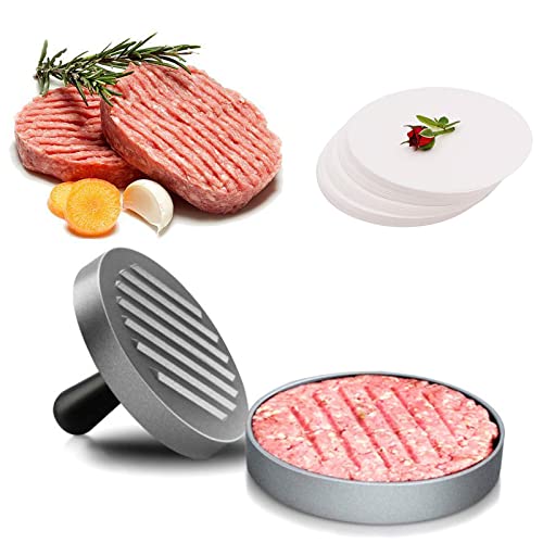 Burger press, burger patty press with 100 sheets of burger paper burger patty making mold, non-stick aluminum, made of stainless steel, for patties and vegetable burgers von Xlqyb