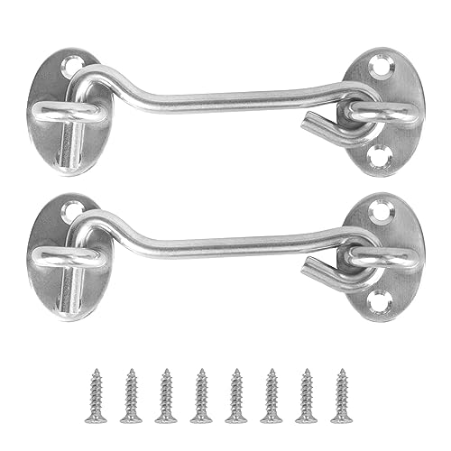 Xlqyb Mehrzweck-Edelstahl-Sturmhaken-Set mit Ösen Sturmhaken 2er-Set, Fensterhaken, Hochleistungsbefestigung mit 8 Befestigungsschrauben für Tore, Garagen, Zäune, Fenster oder Schuppen von Xlqyb