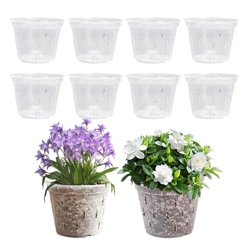 Xmart 10 Stück Orchideentöpfe 11cm Orchideentopf Transparent Pflanzentopf mit Löchern Plastik Pflanztopf Verdicken Rund Blumentöpfe Kunststoff Pflanztöpfe für Orchideen Mtopfen Drinnen und Draußen von Xmart