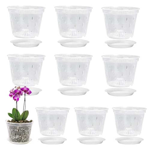 Xmart 10 stück Orchideentöpfe mit Löchern und Untertassen Pflanztopf Durchsichtig Kunststoff Orchideen Anzuchttöpfe Orchidee Pflanztöpfe zum Umtopfen Pflanzentöpfe für Drinnen und Draußen 14cm von Xmart