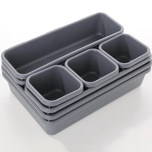 Xmart 16 Stück Schubladen Organizer Set Besteckschublade Einsatz Schublade Grau Kunststoff Trenner Rutschfester Schubladenorganizer für Stauraum Schreibtisch Küche Utensilien von Xmart