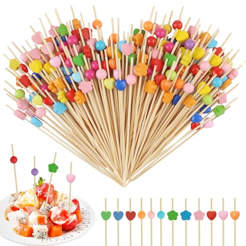 Xmart 200 Stück Cocktailspieße 12cm Holzspieße 4 Formen Cocktailspieße Dekoration Geeignet für Desserts Fruchtsnacks Partys Bars Geburtstage Restaurants Spieße Fingerfood (Mehrfarbig) von Xmart