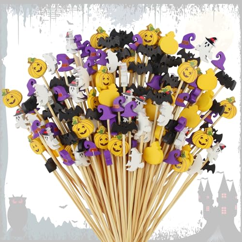 Xmart 200 Stück Halloween Cocktailspieße Spießer Fingerfood Appetizer Picks 12cm mit Zaubererhut Kürbiskopf Geist und Fledermaus Deko für Halloween Horror Party Cupcake Cocktail Dekorations Xmart 200 Stück Halloween Cocktailspieße Spießer Fingerfood Appetizer Picks 12cm mit Zaubererhut Kürbiskopf Geist und Fledermaus Deko für Halloween Horror Party Cupcake Cocktail Dekorations von Xmart