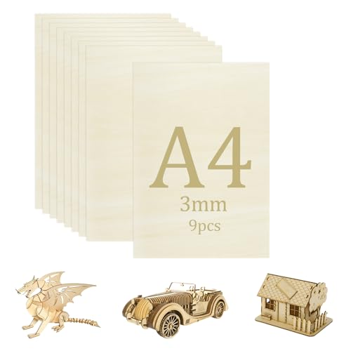 Xmart 9 Stück 300x200x3mm Sperrholz A4 Linde Sperrholzplatte Kunsthandwerk Holzplatte DIY Holzprodukte Malerei Modellbau Laser Cutter Holz Dekoratives Geschenk Glatte Oberfläche Vielseitig von Xmart