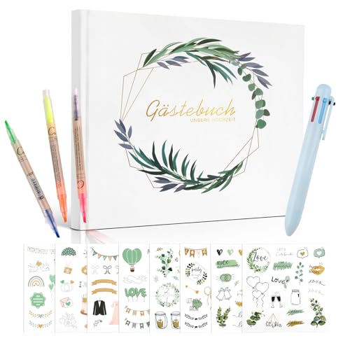 Xmart Gästebuch Hochzeit Hochzeitsgästebuch mit Sticker Hochzeit Stift Hochzeitsbuch Stammbuch Hochzeit 100 Seiten Hochzeitsalbum Gästebücher für Hochzeit Geburtstag Babyparty Ferienwohnung Taufe von Xmart